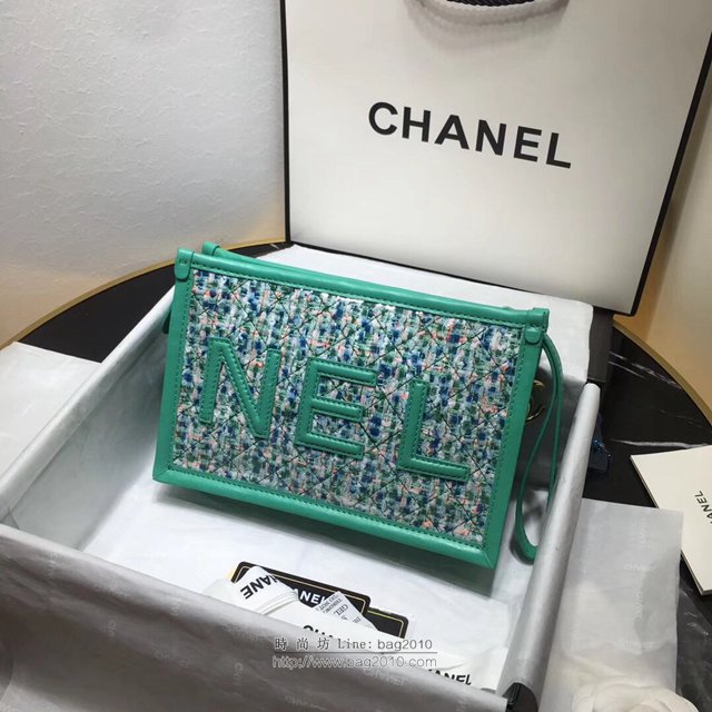 Chanel女包 AS0086 2019春夏新款 PVC拼花呢手抓包 香奈兒手拿包  djc3241
